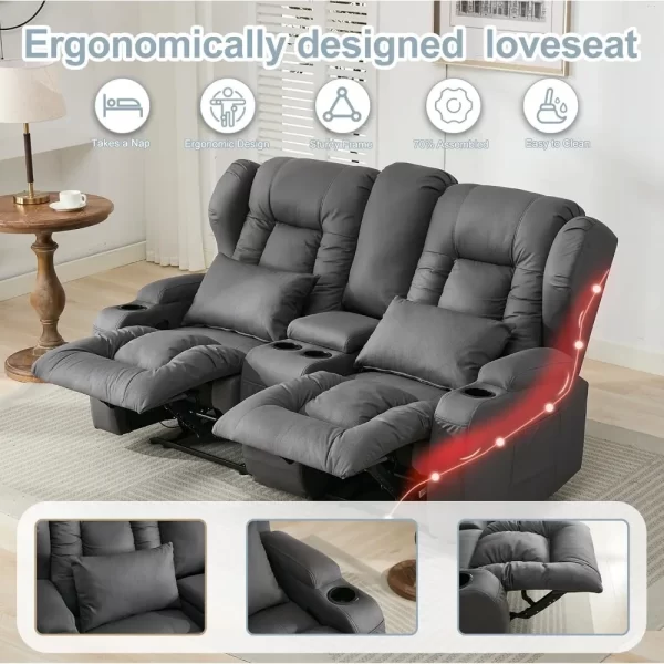 65.5" RV Loveseat Double Recliner With Console - Image 5