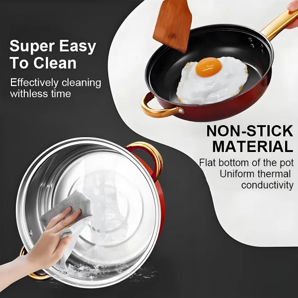 Red Cookware Set, 12-Piece, Stainless Steel, Non-Stick, Kitchen Cookware Collection, Complete Kitchen Solution - Image 5