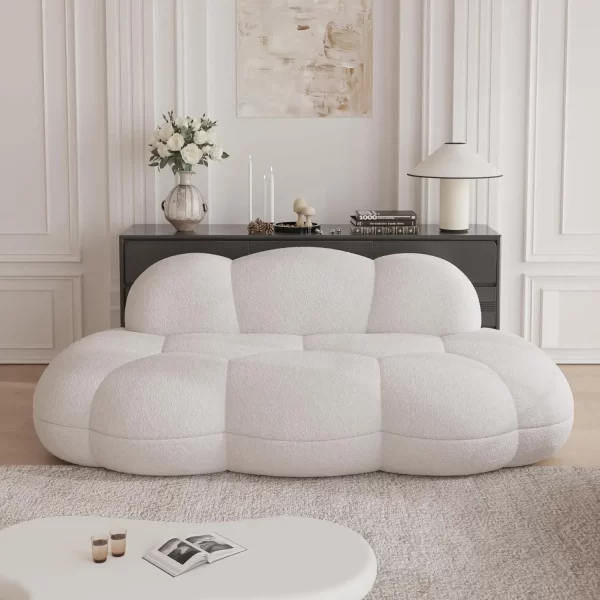 90" Modern Curved Cloud Shaped Couch for Living Room, Lazy Floor Couch, Boucle Love Seat 3 Seater Sofa, Cozy Leisure Boneless - Image 8