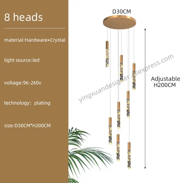 Crystal Staircase Pendant Lamp Modern Gold Lighting Fixture Ceiling Hang Pendant Light - Image 11