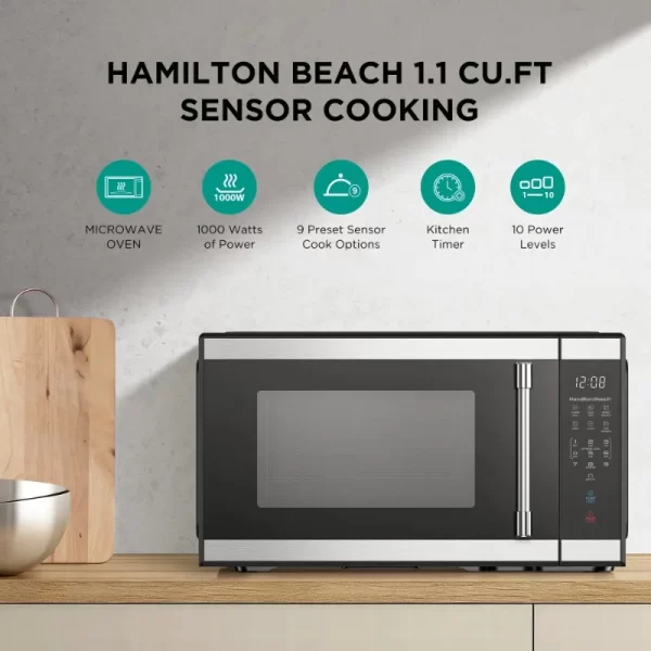 Brand Hamilton Beach 1.1 cu ft Black Microwave Oven, Stainless Steel Countertop Model - Image 3