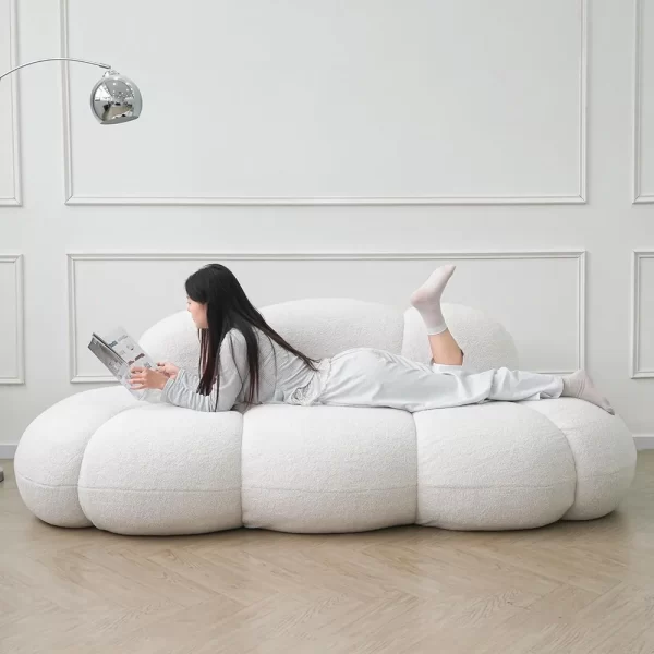 90" Modern Curved Cloud Shaped Couch for Living Room, Lazy Floor Couch, Boucle Love Seat 3 Seater Sofa, Cozy Leisure Boneless - Image 5