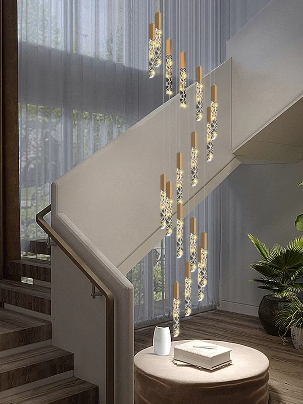Crystal Staircase Pendant Lamp Modern Gold Lighting Fixture Ceiling Hang Pendant Light - Image 4