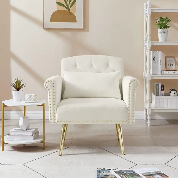 Modern Velvet Loveseat Sofa with Gold Metal Legs & Side Pockets, Tufted Backrest - Image 9