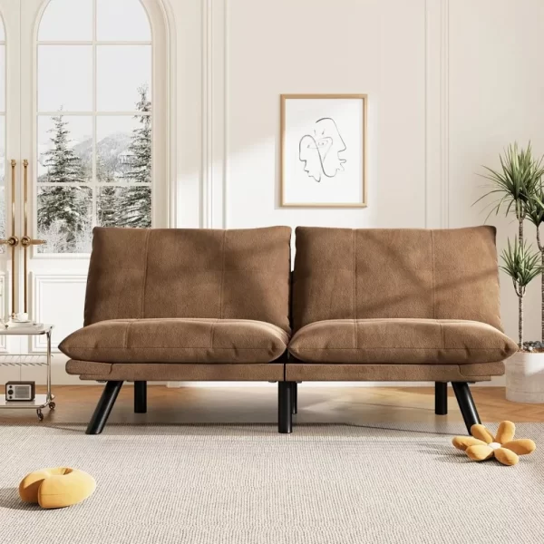 67” Leather Futon Sofa Bed Convertible Small Upholstered Couch