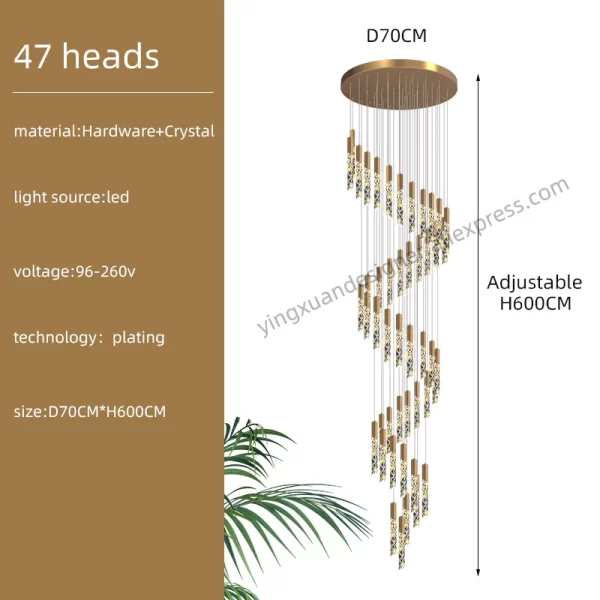 Crystal Staircase Pendant Lamp Modern Gold Lighting Fixture Ceiling Hang Pendant Light - Image 8