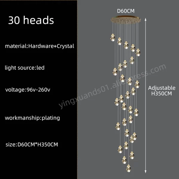 Nordic Crystal Chandelier Duplex Loft Hanging Lamps Staircase Suspended Pendant - Image 14