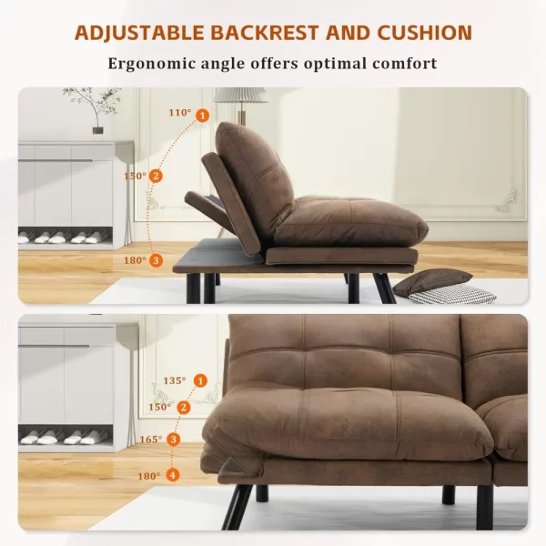 67” Leather Futon Sofa Bed Convertible Small Upholstered Couch - Image 5