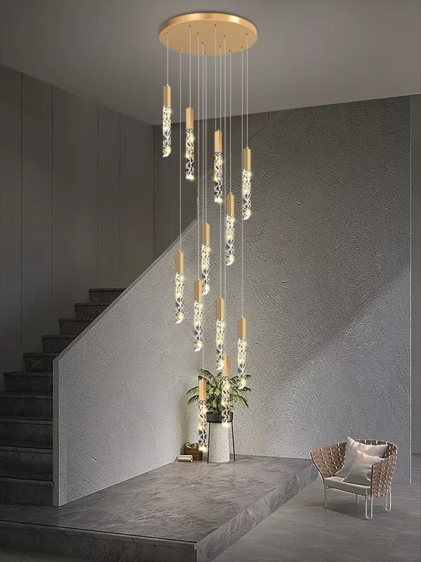Crystal Staircase Pendant Lamp Modern Gold Lighting Fixture Ceiling Hang Pendant Light - Image 5