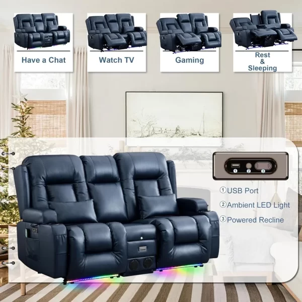 Power Loveseat with Massage & Heat Home Theater Seating with Console Electric Recliner RV Sofa - Image 3