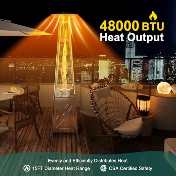 48000 Propane Heater Glass Tube Flame Safety Cover Wheels - Image 2