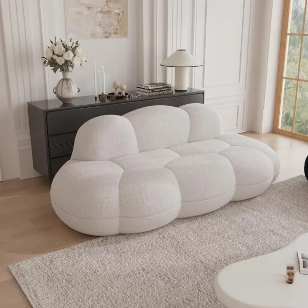 90" Modern Curved Cloud Shaped Couch for Living Room, Lazy Floor Couch, Boucle Love Seat 3 Seater Sofa, Cozy Leisure Boneless - Image 3