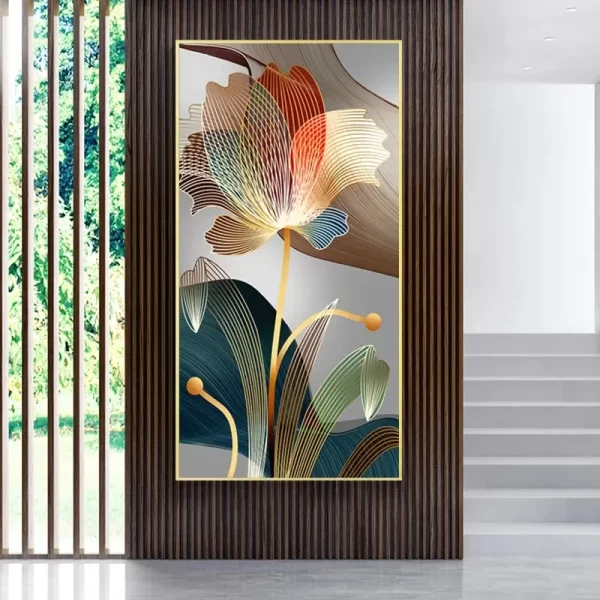 Abstract Flower Pictures Canvas Painting Luxury Golden Lines Modern Posters and Prints Gallery - Image 3