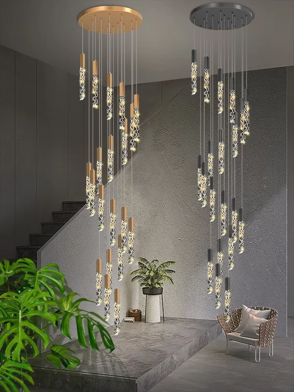 Crystal Staircase Pendant Lamp Modern Gold Lighting Fixture Ceiling Hang Pendant Light - Image 2