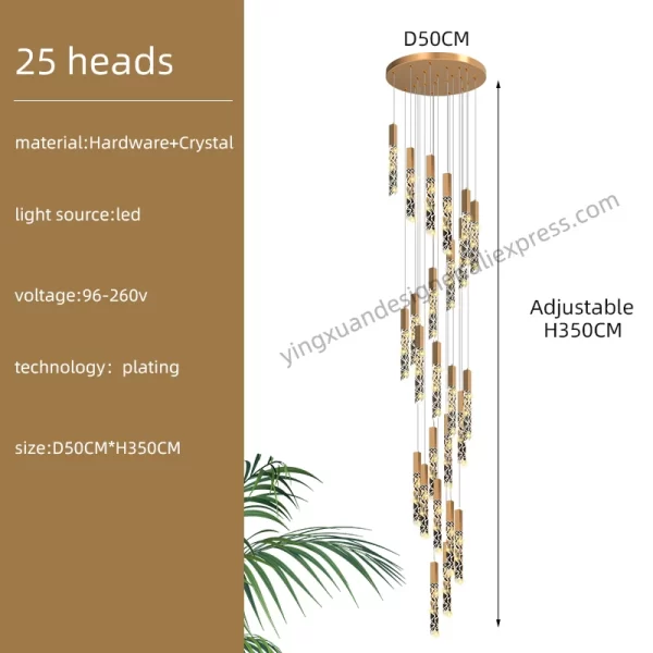 Crystal Staircase Pendant Lamp Modern Gold Lighting Fixture Ceiling Hang Pendant Light - Image 15