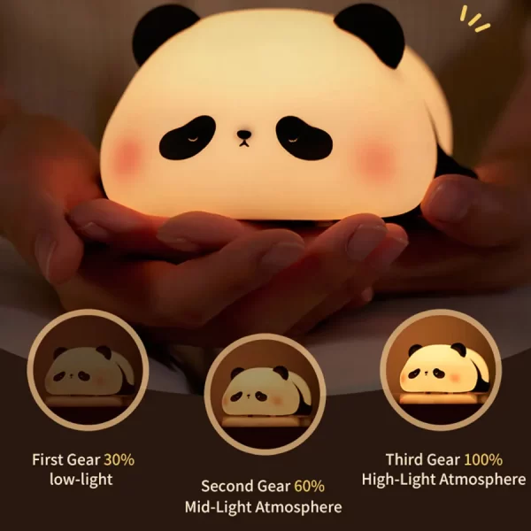 USB Rechargeable LED Night Light Cute Cartoon Panda Silicone Lamp - Image 2