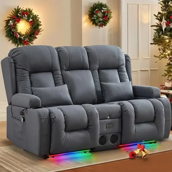 Power Loveseat with Massage & Heat Home Theater Seating with Console Electric Recliner RV Sofa - Image 8