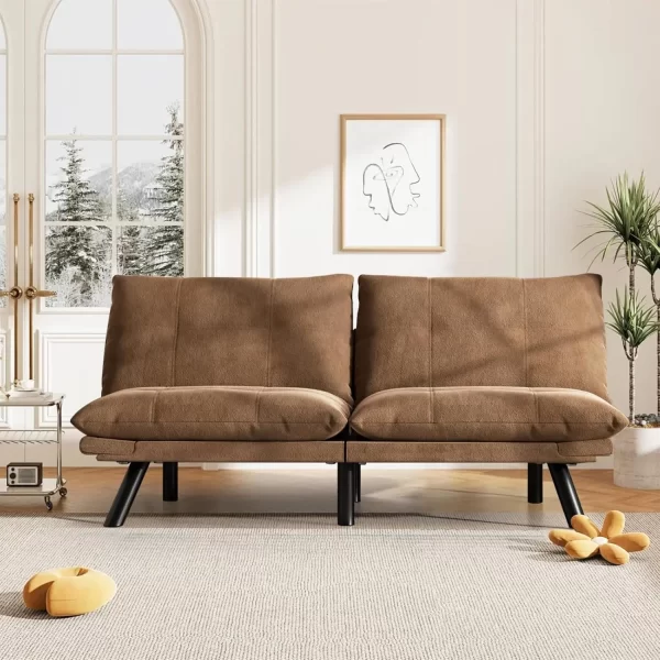 67” Leather Futon Sofa Bed Convertible Small Upholstered Couch - Image 8