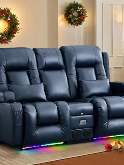 Power Loveseat with Massage & Heat Home Theater Seating with Console Electric Recliner RV Sofa