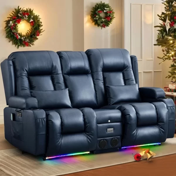 Power Loveseat with Massage & Heat Home Theater Seating with Console Electric Recliner RV Sofa