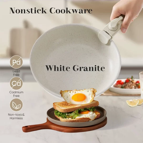 12pcs Non-Stick Cookware Set, Pots and Pans Set with Detachable Handle for Kitchen - Image 3