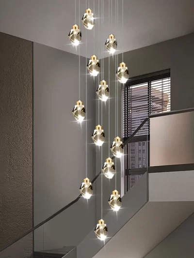 Nordic Crystal Chandelier Duplex Loft Hanging Lamps Staircase Suspended Pendant