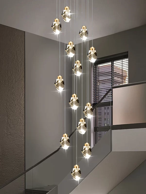 Nordic Crystal Chandelier Duplex Loft Hanging Lamps Staircase Suspended Pendant