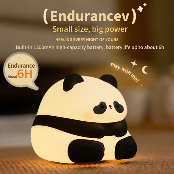 USB Rechargeable LED Night Light Cute Cartoon Panda Silicone Lamp - Image 5