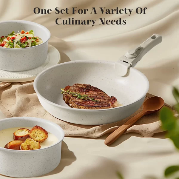 12pcs Non-Stick Cookware Set, Pots and Pans Set with Detachable Handle for Kitchen - Image 5