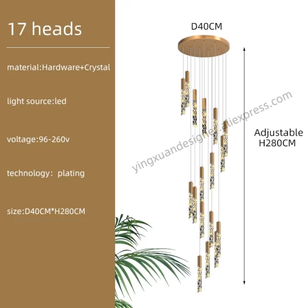 Crystal Staircase Pendant Lamp Modern Gold Lighting Fixture Ceiling Hang Pendant Light - Image 17