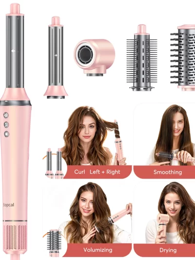 Bopcal 5 In 1 Hair Dryer Hot Air Comb Electric Hair Curling Iron 1200W