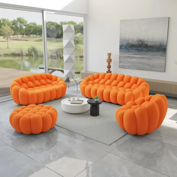 49.21'' Modern Lazy Bubble Sofa, Oversized Bubble Couch Chair, Upholstered Mesh Fabric Bubble Sofa, 3D Honeycomb Shape - Image 7