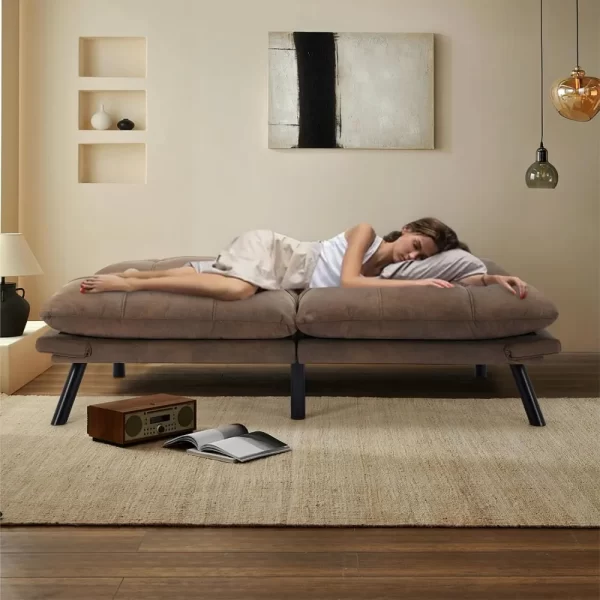 67” Leather Futon Sofa Bed Convertible Small Upholstered Couch - Image 3
