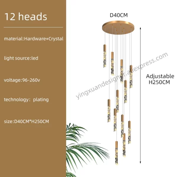 Crystal Staircase Pendant Lamp Modern Gold Lighting Fixture Ceiling Hang Pendant Light - Image 18