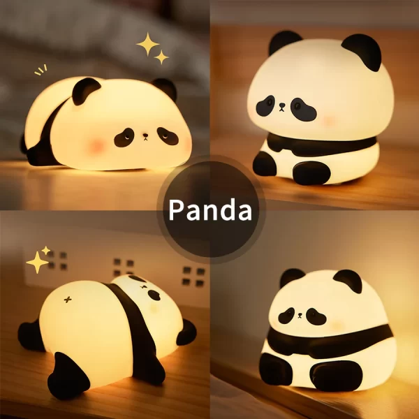 USB Rechargeable LED Night Light Cute Cartoon Panda Silicone Lamp