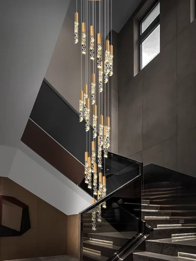 Crystal Staircase Pendant Lamp Modern Gold Lighting Fixture Ceiling Hang Pendant Light