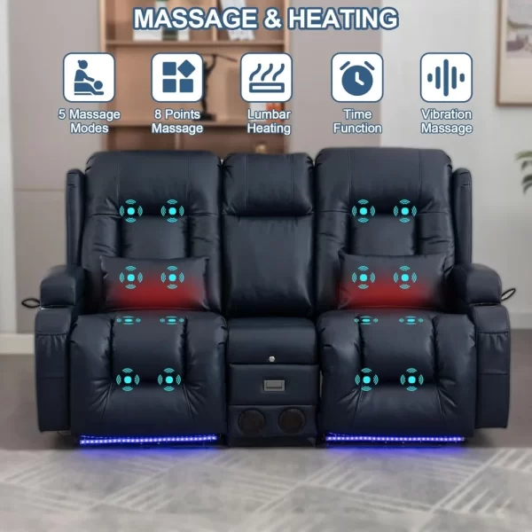 Power Loveseat with Massage & Heat Home Theater Seating with Console Electric Recliner RV Sofa - Image 4
