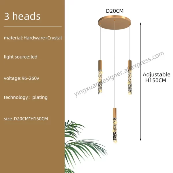 Crystal Staircase Pendant Lamp Modern Gold Lighting Fixture Ceiling Hang Pendant Light - Image 13