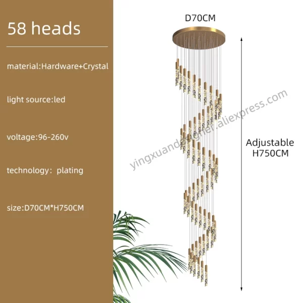 Crystal Staircase Pendant Lamp Modern Gold Lighting Fixture Ceiling Hang Pendant Light - Image 7
