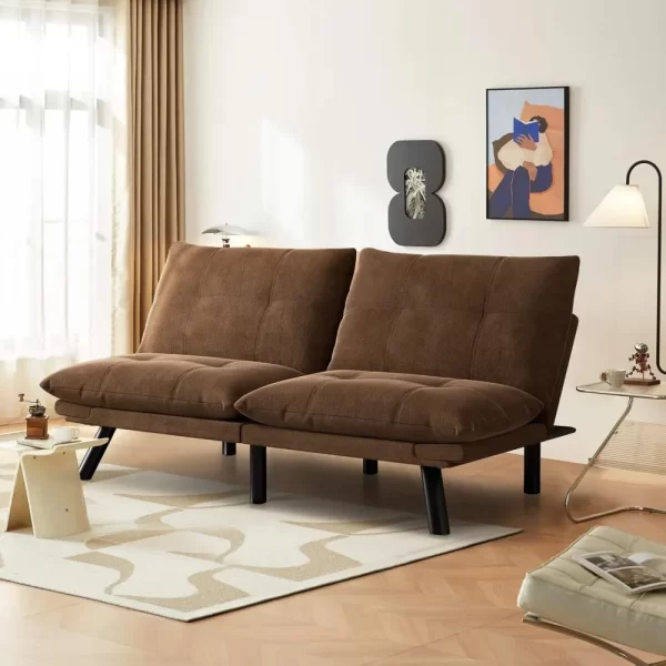 67” Leather Futon Sofa Bed Convertible Small Upholstered Couch - Image 2