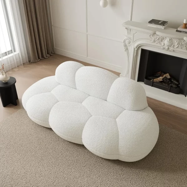90" Modern Curved Cloud Shaped Couch for Living Room, Lazy Floor Couch, Boucle Love Seat 3 Seater Sofa, Cozy Leisure Boneless - Image 4