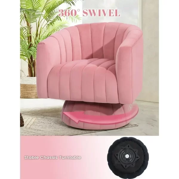 Swivel Accent Chair with Armrest, Mid Century 360 Degree Swivel Barrel Chair Overstuffed Tufted Velvet Living Room Sofas - Image 2