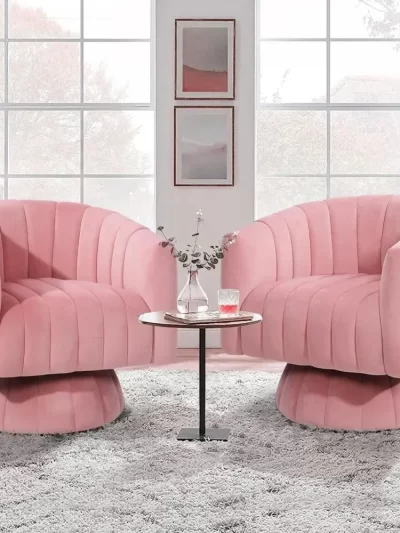 Swivel Accent Chair with Armrest, Mid Century 360 Degree Swivel Barrel Chair Overstuffed Tufted Velvet Living Room Sofas