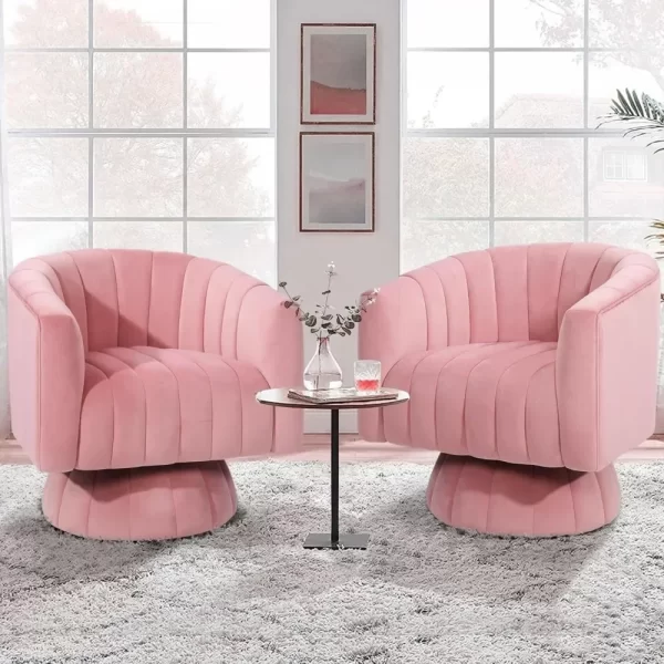 Swivel Accent Chair with Armrest, Mid Century 360 Degree Swivel Barrel Chair Overstuffed Tufted Velvet Living Room Sofas