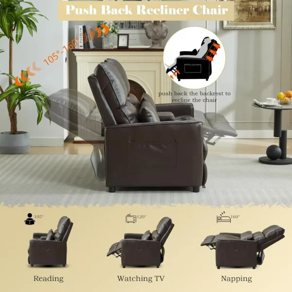RV Loveseat Recliner Sofa, Leather Double Wall Hugger Reclining Sofa, Home Movie Theater Seating Chair with Cup Holder, 2 Person - Image 4