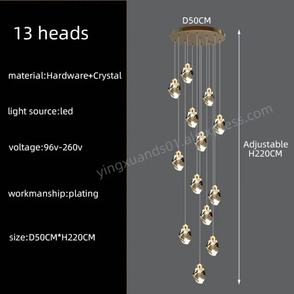 Nordic Crystal Chandelier Duplex Loft Hanging Lamps Staircase Suspended Pendant - Image 10
