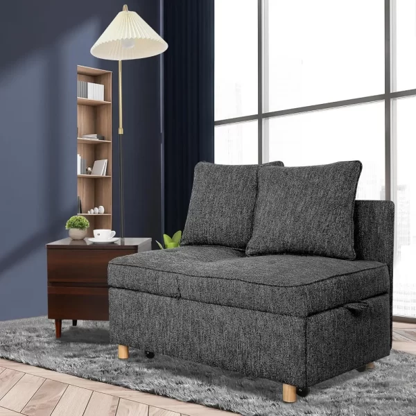 Sofa Bed 4-in-1 Convertible Sofas & Couches, 3-Seat Linen Fabric loveseat Sofa with 2 Throw Pillow - Image 5
