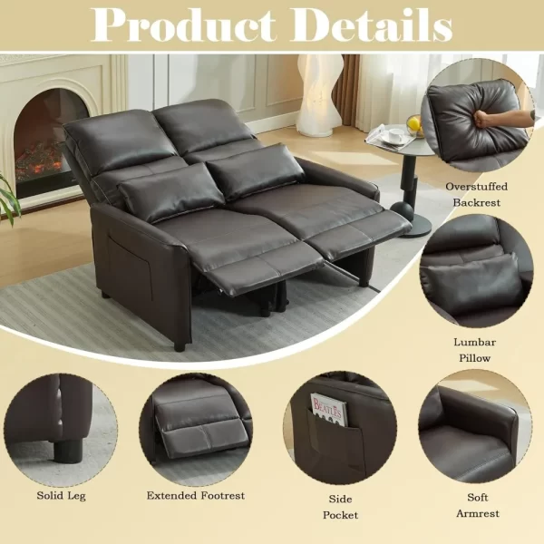 RV Loveseat Recliner Sofa, Leather Double Wall Hugger Reclining Sofa, Home Movie Theater Seating Chair with Cup Holder, 2 Person - Image 3