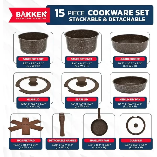 15 Piece Kitchen Cookware Set Nonstick Pots Pans with Cool Touch Handles Dishwasher Safe - Image 3