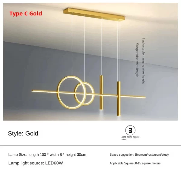 Modern Dining Room LED Pendant Light with Remote Control Dimmable Dining Table Hanging Lamp 90-260v - Image 7